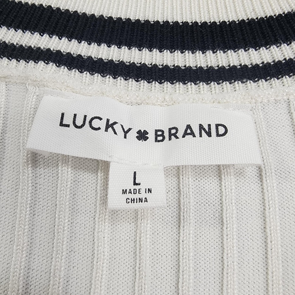 NEW Lucky Brand Dress Womens L White Black Stripe V-Neck Sweater Midi A-Line - Picture 8 of 14